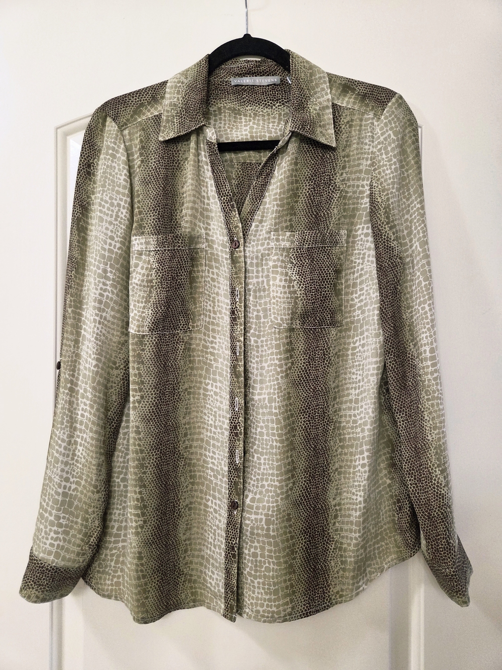 Valerie Stevens Brown and Cream Croc-Print Button Front Blouse